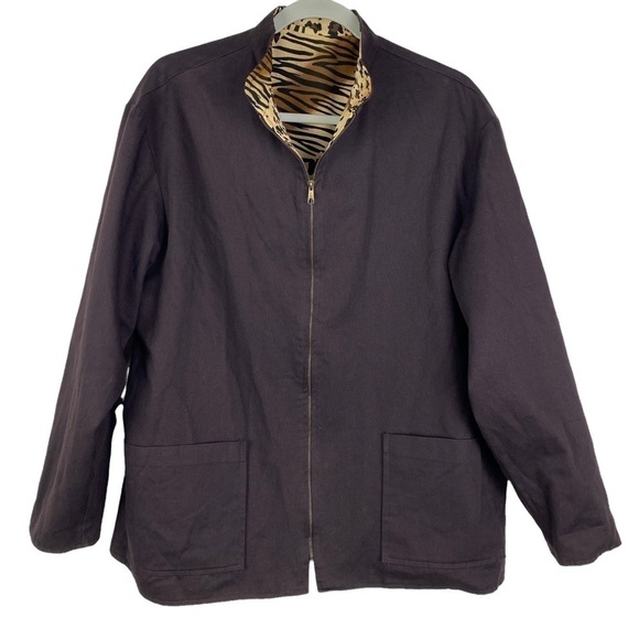 Wear On Earth Vintage Reversible Leopard Tiger Print Full Zip Jacket Women's L - Picture 13 of 13